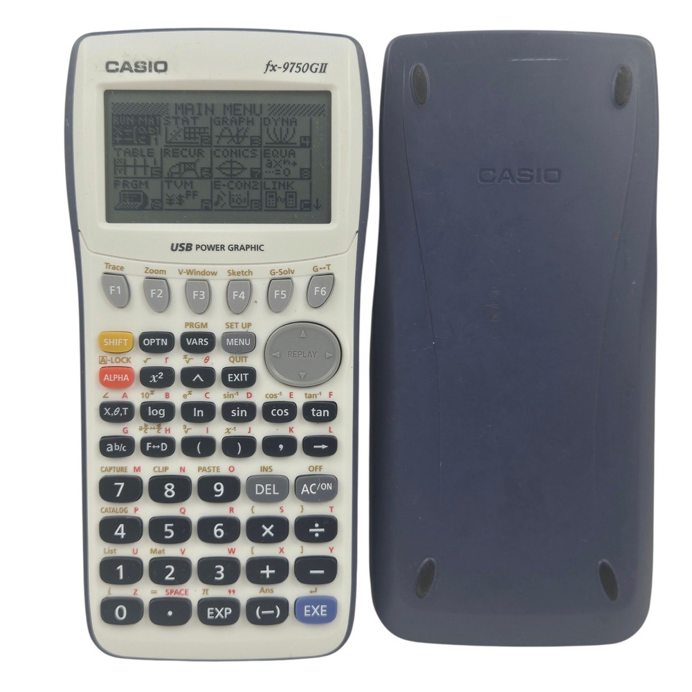 Casio fx-9750GII Graphing Calculator Blue White 2.04 w Cover TESTED